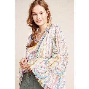 Maeve Anthropologie Jessa Peasant Boho Hipster Blouse Flared Sleeve Top Sz S